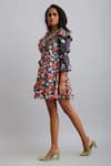 Buy_Nautanky_Grey 100% Fine Cotton Firangipani Print, Hibiscus V Neck Puff Sleeve Dress _Online_at_Aza_Fashions