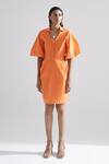 Buy_Echostudio_Orange Cotton Solid Straight Collar Tulip Dress _at_Aza_Fashions