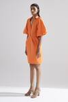 Echostudio_Orange Cotton Solid Straight Collar Tulip Dress _Online_at_Aza_Fashions