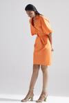 Buy_Echostudio_Orange Cotton Solid Straight Collar Tulip Dress _Online_at_Aza_Fashions