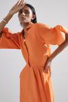 Shop_Echostudio_Orange Cotton Solid Straight Collar Tulip Dress _Online_at_Aza_Fashions