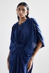 Echostudio_Blue Satin Solid Round Notched Iris Draped Dress _at_Aza_Fashions