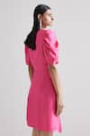 Shop_Echostudio_Pink Satin Solid V Neck Emani Lily Dress _at_Aza_Fashions