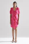 Buy_Echostudio_Pink Satin Solid V Neck Emani Lily Dress _Online_at_Aza_Fashions