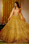 Buy_Moledro_Yellow Silk Twill Embroidered Sequins Sweetheart Neck Arzoo Bridal Lehenga Set _at_Aza_Fashions