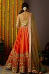 Shop_Moledro_Orange Twill Silk Embellished Round Yara Bridal Lehenga Set _at_Aza_Fashions