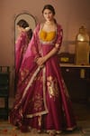 Buy_Moledro_Pink Silk Chanderi Printed Floral Motifs Sweetheart Naira Anarkali And Dupatta _at_Aza_Fashions