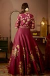 Shop_Moledro_Pink Silk Chanderi Printed Floral Motifs Sweetheart Naira Anarkali And Dupatta _at_Aza_Fashions