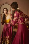 Moledro_Pink Silk Chanderi Printed Floral Motifs Sweetheart Naira Anarkali And Dupatta _Online_at_Aza_Fashions