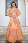 Buy_Moledro_Orange Crepe Printed Floral Motifs V Neck Arshiya Lehenga Set_at_Aza_Fashions