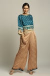 Buy_Soup By Sougat Paul_Blue Satin Linen Floral, Geometric, Orchid Bloom Printed Top And Palazzo Set _at_Aza_Fashions