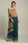 Buy_Soup by Sougat Paul_Blue Crepe Printed Floral Square Neck Jacket Skirt Set _at_Aza_Fashions