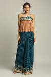 Soup by Sougat Paul_Blue Crepe Printed Floral Square Neck Jacket Skirt Set _Online_at_Aza_Fashions