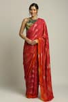 Buy_Soup by Sougat Paul_Red Satin Printed Shadow Round Pre-draped Saree With Blouse_at_Aza_Fashions