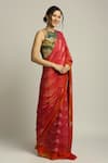 Soup by Sougat Paul_Red Satin Printed Shadow Round Pre-draped Saree With Blouse_Online_at_Aza_Fashions