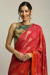 Shop_Soup by Sougat Paul_Red Satin Printed Shadow Round Pre-draped Saree With Blouse_Online_at_Aza_Fashions
