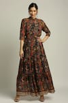 Buy_Soup by Sougat Paul_Black Chiffon Printed Batik High Neck Dress_at_Aza_Fashions