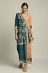 Buy_Soup by Sougat Paul_Blue Crepe Printed Floral V Neck Angrakha Jumpsuit _at_Aza_Fashions