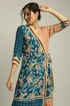 Shop_Soup by Sougat Paul_Blue Crepe Printed Floral V Neck Angrakha Jumpsuit _Online_at_Aza_Fashions