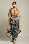 Buy_Soup by Sougat Paul_Blue Net Printed Stripe Open Selvedge Cape _at_Aza_Fashions