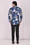 Shop Aryavir Malhotra Blue Cotton Monstera Print Shirt at Aza Fashions Shop_Aryavir Malhotra_Blue Cotton Monstera Print Shirt_at_Aza_Fashions