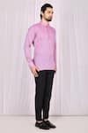 Samyukta Singhania_Purple Cotton Linen Plain Short Kurta For Men_Online_at_Aza_Fashions