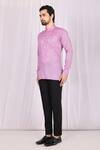 Shop_Samyukta Singhania_Purple Cotton Linen Plain Short Kurta For Men_Online_at_Aza_Fashions