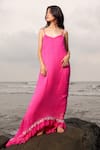 Buy_TheRealB_Pink 100% Viscose Solid Scoop Neck Asymmetric Ruffle Hem Gown _at_Aza_Fashions