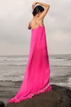 Shop_TheRealB_Pink 100% Viscose Solid Scoop Neck Asymmetric Ruffle Hem Gown _at_Aza_Fashions