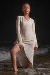 Buy_Therealb_White 100% Cotton V Neck Beach Asymmetric Dress _Online_at_Aza_Fashions