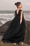 Shop_Therealb_Black 100% Chiffon V Neck Pleated Gown_at_Aza_Fashions