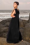 Buy_Therealb_Black 100% Chiffon V Neck Pleated Gown_Online_at_Aza_Fashions
