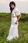 Shop_TheRealB_White 100% Cotton Embroidered Floral Motifs V Neck Skirt Set _Online_at_Aza_Fashions