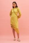 Buy_TheRealB_Green Polyester Daylily Satin Dress_at_Aza_Fashions