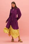 Buy_TheRealB_Purple 100% Polyester Plain Tie-up Pansy Satin Collared Blouse _at_Aza_Fashions