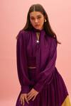 Buy_TheRealB_Purple 100% Polyester Plain Tie-up Pansy Satin Collared Blouse _Online_at_Aza_Fashions