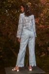 Shop_Therealb_Blue 100% Polyester Floral Motifs Collared Neck Bluebird Flower Cut-out Pant Set_at_Aza_Fashions