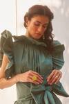 Buy_Therealb_Green Moonglow Gathered Ruffle Dress_Online_at_Aza_Fashions