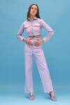 Buy_Therealb_Purple 100% Cotton Collared Neck Periwinkle Jacket And Pant Set_at_Aza_Fashions
