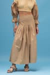 Therealb_Beige 100% Cotton Quicksand Pleated Skirt_Online_at_Aza_Fashions