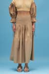 Buy_Therealb_Beige 100% Cotton Quicksand Pleated Skirt_Online_at_Aza_Fashions