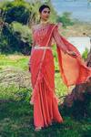 Buy_Nayna Kapoor_Red Georgette Hand Embroidered Bead Work One Ruffle Pre-draped Saree With Blouse _at_Aza_Fashions