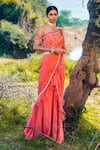 Shop_Nayna Kapoor_Red Georgette Hand Embroidered Bead Work One Ruffle Pre-draped Saree With Blouse _Online_at_Aza_Fashions