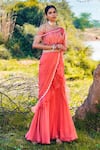 Nayna Kapoor_Red Georgette Hand Embroidered Bead Work One Ruffle Pre-draped Saree With Blouse _at_Aza_Fashions