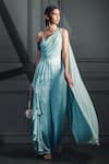 Buy_Nayna Kapoor_Blue Satin Silk Hand Embroidered Bead Work Sweetheart Neck Draped Jumpsuit _at_Aza_Fashions