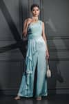 Nayna Kapoor_Blue Satin Silk Hand Embroidered Bead Work Sweetheart Neck Draped Jumpsuit _Online_at_Aza_Fashions