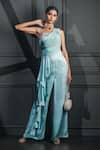 Buy_Nayna Kapoor_Blue Satin Silk Hand Embroidered Bead Work Sweetheart Neck Draped Jumpsuit _Online_at_Aza_Fashions