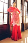 Buy_Nayna Kapoor_Red Chiffon And Georgette Hand Embroidered Bead & Thread Sharara Set  _at_Aza_Fashions