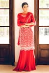 Nayna Kapoor_Red Chiffon And Georgette Hand Embroidered Bead & Thread Sharara Set  _Online_at_Aza_Fashions