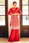 Buy_Nayna Kapoor_Red Chiffon And Georgette Hand Embroidered Bead & Thread Sharara Set  _Online_at_Aza_Fashions